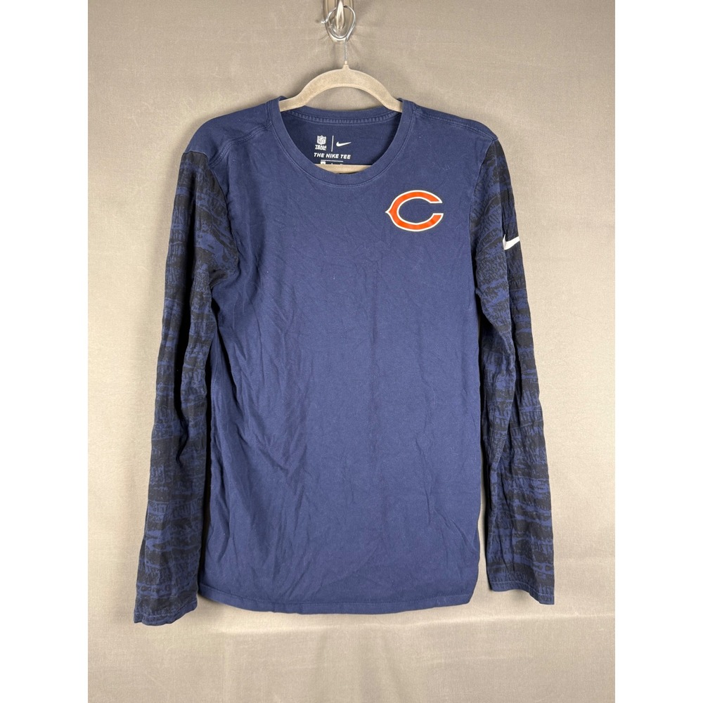 Nike Chicago Bears Long Sleeve Shirt Mens Small Navy Blue NFL Athletic Cut Tee